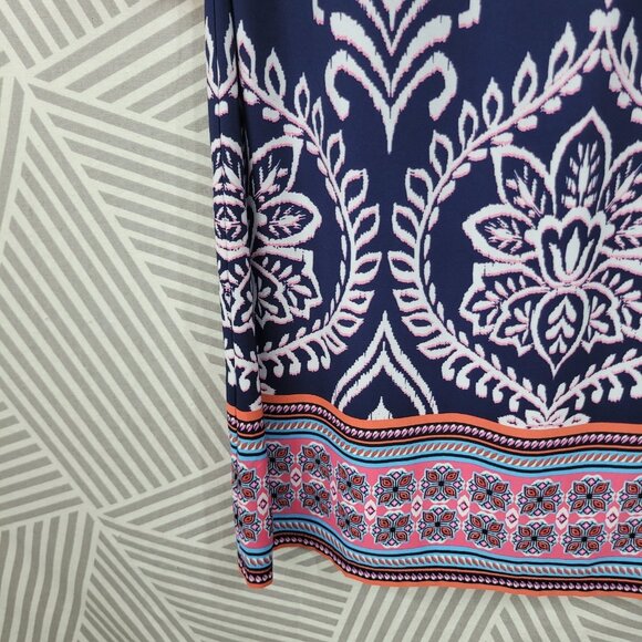 Vince Camuto Shirt Dress Size 6 Floral Party Navy Pink Stretch Professional - Picture 4 of 7